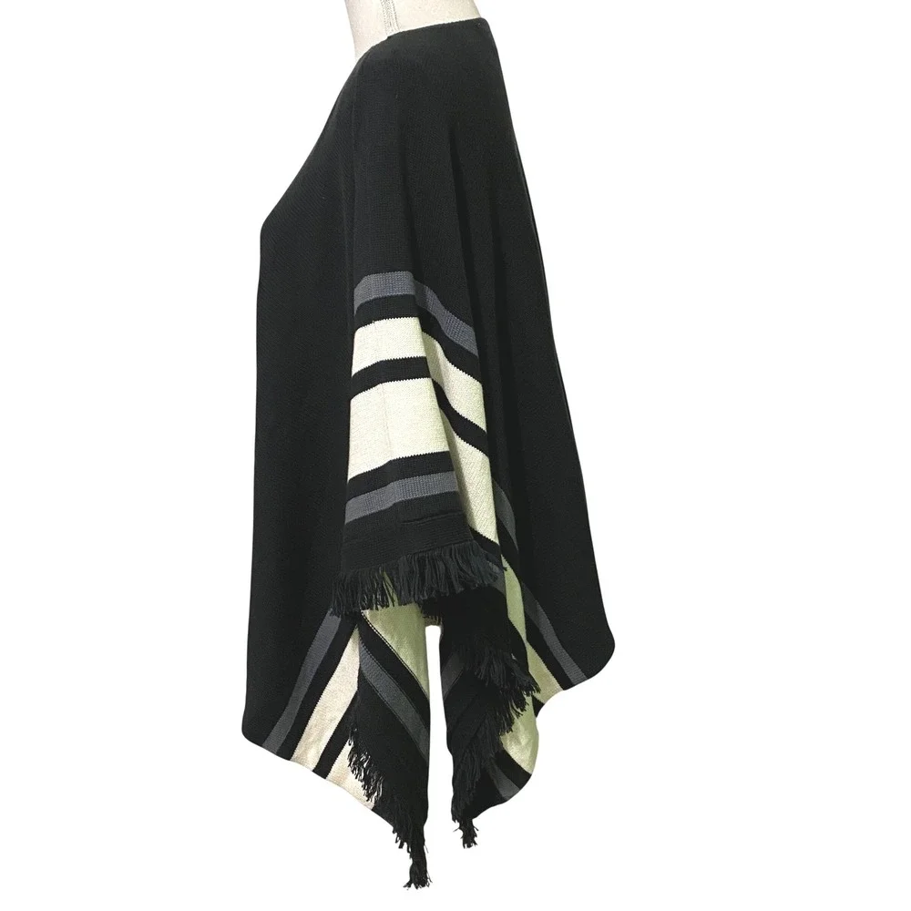 Vtg 90s Y2K Womens Striped Fringe Poncho Boho Chic‎ Equestrian Western Coastal